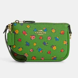 Cute! Coach Nolita 15 Mini Wristlet Bag Neon Green Vintage Rose Flowers C9931